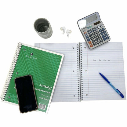 Sparco Quality 3HP Notebook - 3 Subject(s) - 120 Sheets - Wire Bound - Wide Ruled Front Ruling - Unruled Margin - 16 lb 