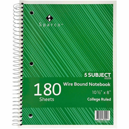 Sparco Wirebound College Ruled Notebooks - 180 Sheets - Wire Bound - College Ruled Front Ruling - Unruled Margin - 8" x 