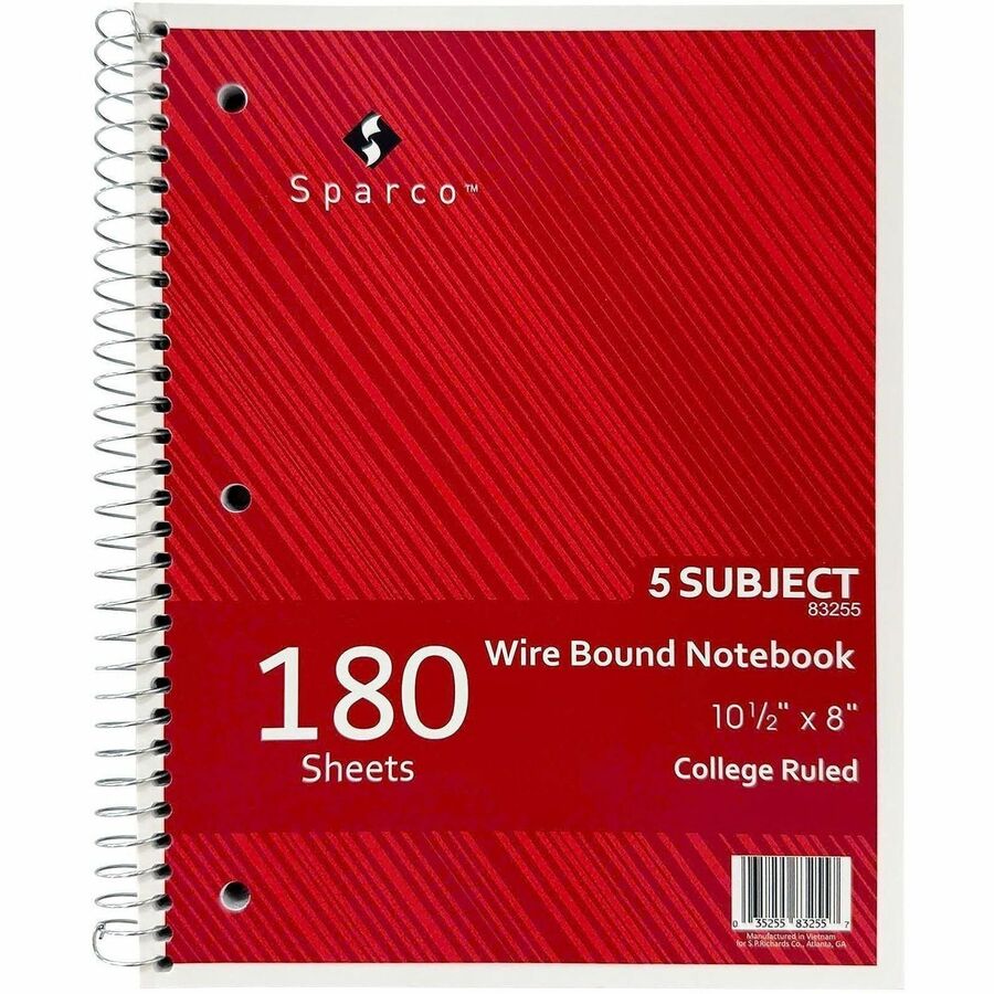 Sparco Wirebound College Ruled Notebooks - 180 Sheets - Wire Bound - College Ruled Front Ruling - Unruled Margin - 8" x 