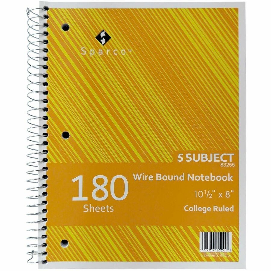 Sparco Wirebound College Ruled Notebooks - 180 Sheets - Wire Bound - College Ruled Front Ruling - Unruled Margin - 8" x 