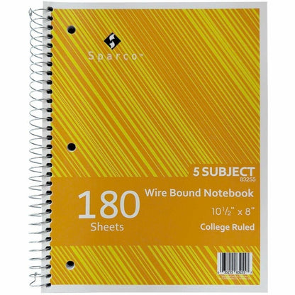 Sparco Wirebound College Ruled Notebooks - 180 Sheets - Wire Bound - College Ruled Front Ruling - Unruled Margin - 8" x 