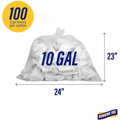 Genuine Joe Clear Trash Can Liners - Small Size - 10 gal Capacity - 23" Length x 24" Width x 0.60 mil (15 Micron) Thickn