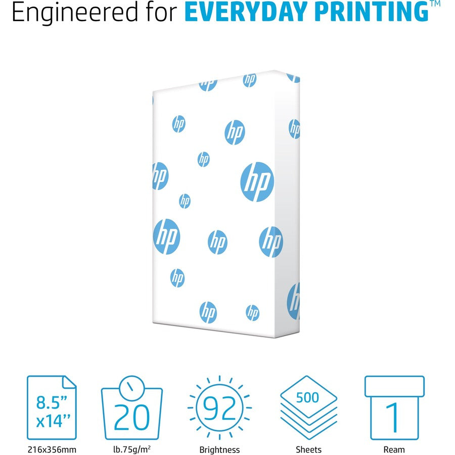 HP Papers Office20 Paper - White - 92 Brightness - Legal - 8 1/2" x 14" - 20 lb Basis Weight - FSC - Smear Resistant, Qu