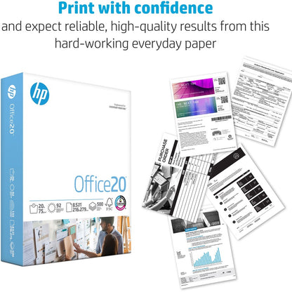 HP Papers Office20 Paper - White - 92 Brightness - Legal - 8 1/2" x 14" - 20 lb Basis Weight - FSC - Smear Resistant, Qu