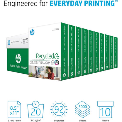 HP Papers Recycled30 Paper - White - 92 Brightness - Letter - 8 1/2" x 11" - 20 lb Basis Weight - FSC - Quick Drying, Sm