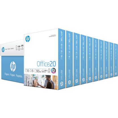 HP Office20 Paper - White - 92 Brightness - Letter - 8 1/2" x 11" - 20 lb Basis Weight - FSC - Smear Resistant, Quick Dr