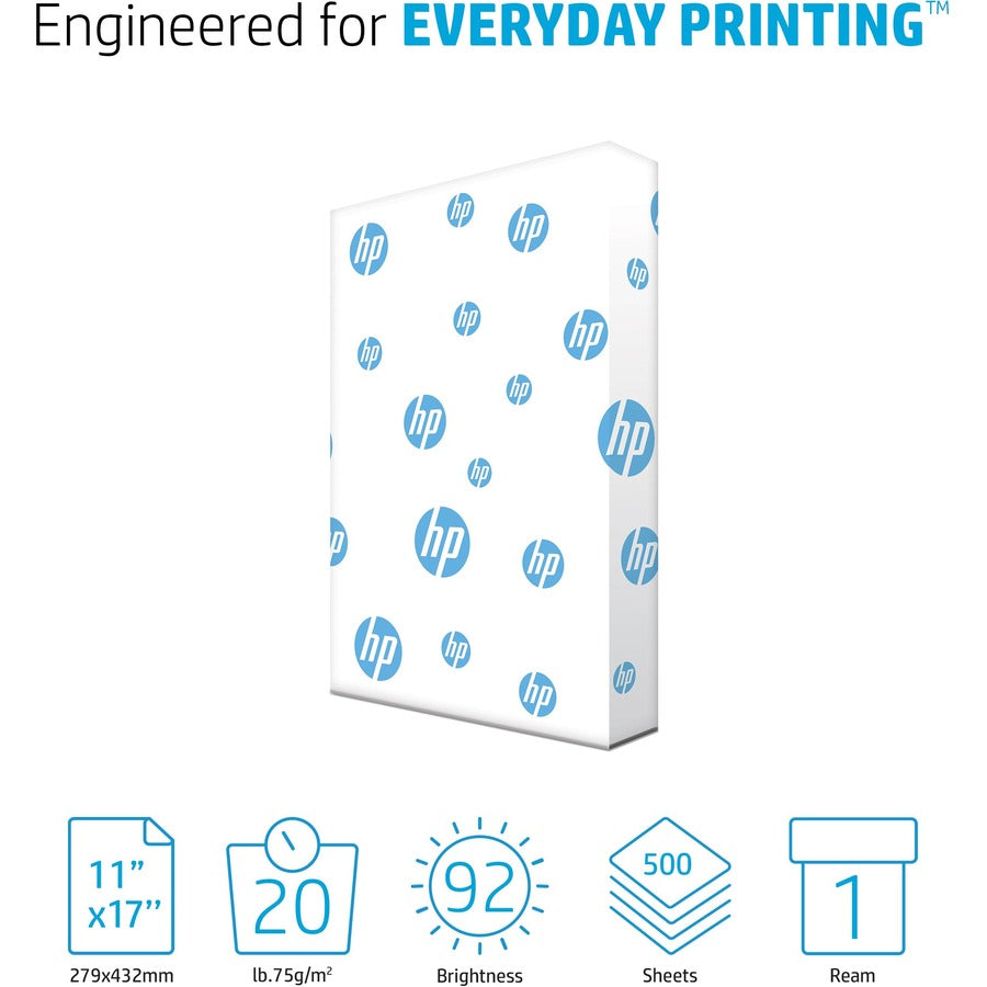 HP Papers Office20 Paper - White - 92 Brightness - Ledger/Tabloid - 11" x 17" - 20 lb Basis Weight - FSC - Smear Resista