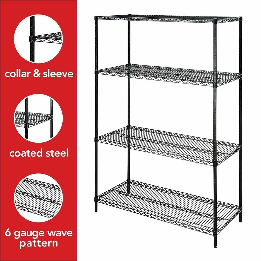 Lorell Industrial Wire Shelving - 48" Width x 18" Depth x 72" Height - 4 x Shelf(ves) - 4000 lb Load Capacity - Black - 