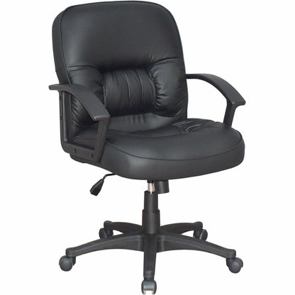 Lorell Tufted Managerial Mid-Back Office Chair - Black Seat Color - Leather Seat Material - Black Frame Color - 5-star B