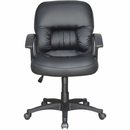 Lorell Tufted Managerial Mid-Back Office Chair - Black Seat Color - Leather Seat Material - Black Frame Color - 5-star B