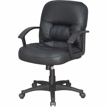 Lorell Tufted Managerial Mid-Back Office Chair - Black Seat Color - Leather Seat Material - Black Frame Color - 5-star B