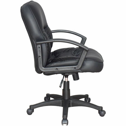 Lorell Tufted Managerial Mid-Back Office Chair - Black Seat Color - Leather Seat Material - Black Frame Color - 5-star B