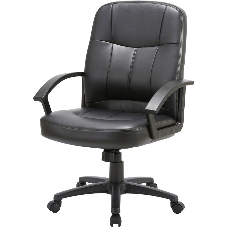 Lorell Chadwick Series Managerial Mid-Back Chair - Black Seat Color - Leather Seat Material - Black Frame Color - 5-star
