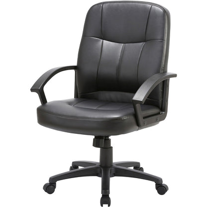 Lorell Chadwick Series Managerial Mid-Back Chair - Black Seat Color - Leather Seat Material - Black Frame Color - 5-star