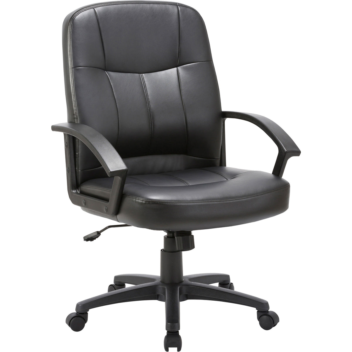 Lorell Chadwick Series Managerial Mid-Back Chair - Black Seat Color - Leather Seat Material - Black Frame Color - 5-star