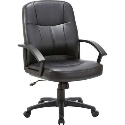 Lorell Chadwick Series Managerial Mid-Back Chair - Black Seat Color - Leather Seat Material - Black Frame Color - 5-star