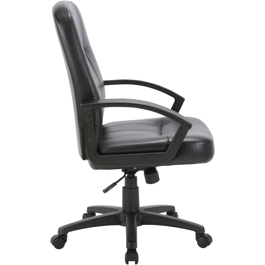 Lorell Chadwick Series Managerial Mid-Back Chair - Black Seat Color - Leather Seat Material - Black Frame Color - 5-star
