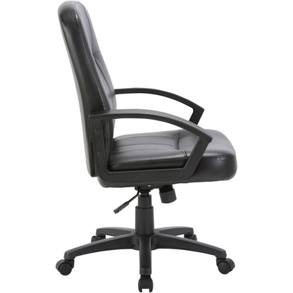 Lorell Chadwick Series Managerial Mid-Back Chair - Black Seat Color - Leather Seat Material - Black Frame Color - 5-star
