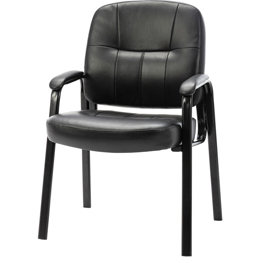 Lorell Chadwick Series Guest Chair - Black Seat Color - Leather Seat Material - Black Frame Color - Steel Frame Material