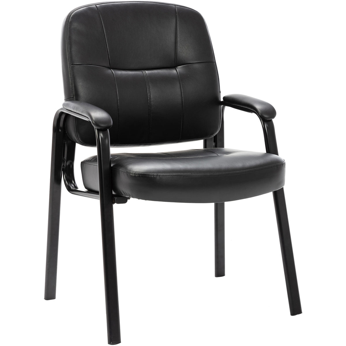 Lorell Chadwick Series Guest Chair - Black Seat Color - Leather Seat Material - Black Frame Color - Steel Frame Material