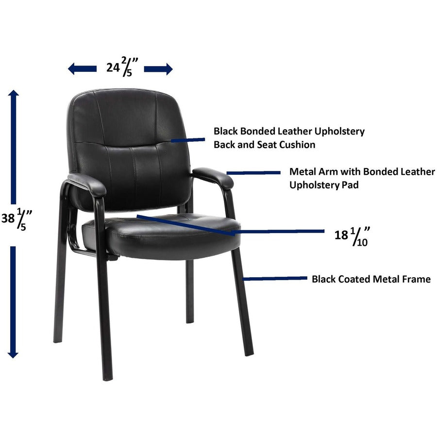 Lorell Chadwick Series Guest Chair - Black Seat Color - Leather Seat Material - Black Frame Color - Steel Frame Material