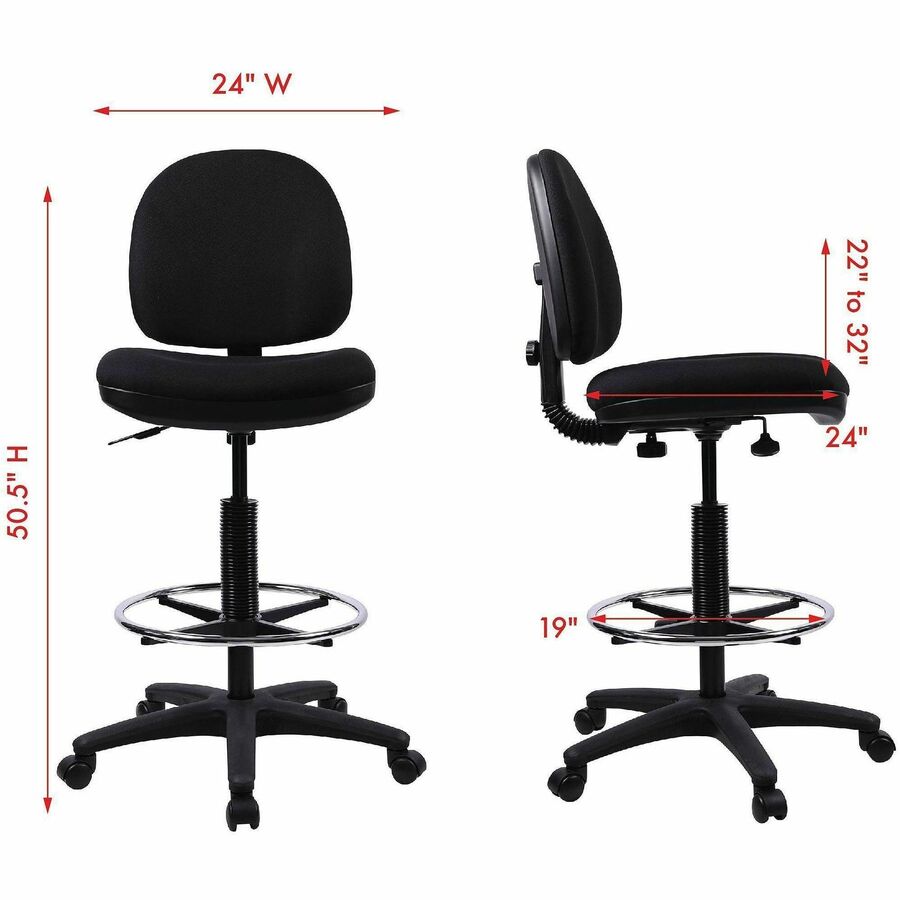 Lorell Millenia Series Adjustable Task Stool with Back - Black Seat Color - Black - 1 Each