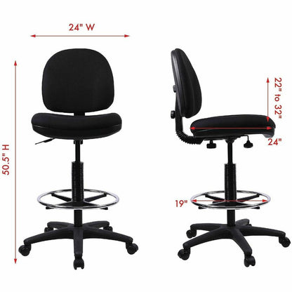 Lorell Millenia Series Adjustable Task Stool with Back - Black Seat Color - Black - 1 Each