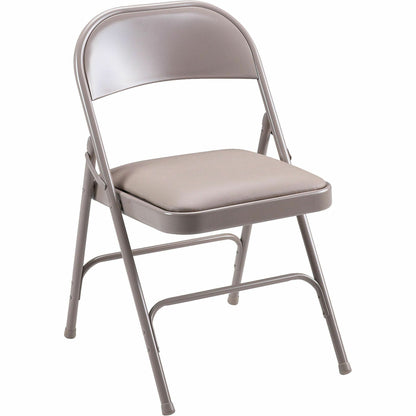Lorell Padded Seat Folding Chairs - Beige Seat Color - Vinyl Seat Material - Beige Frame Color - Steel Frame Material - 