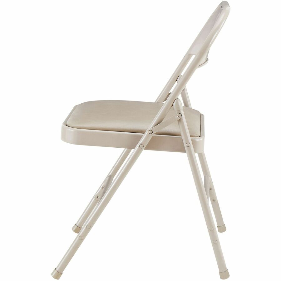 Lorell Padded Seat Folding Chairs - Beige Seat Color - Vinyl Seat Material - Beige Frame Color - Steel Frame Material - 