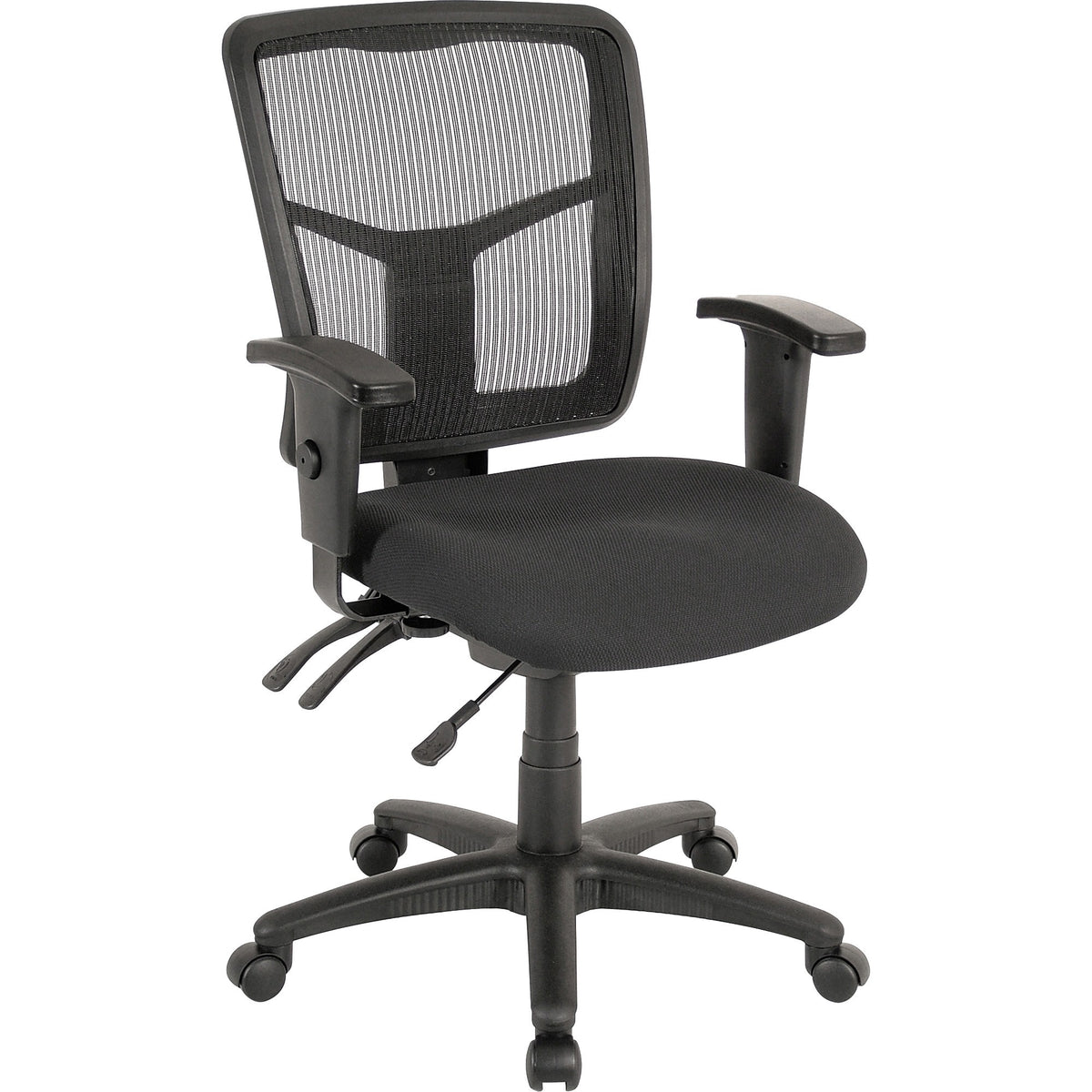 Lorell ErgoMesh Series Managerial Mesh Mid-Back Chair - Black Seat Color - Fabric Seat Material - Black Back Color - Bla