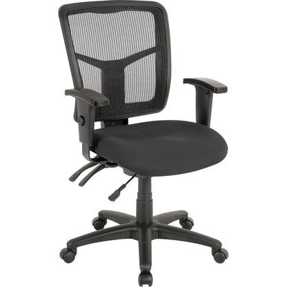 Lorell ErgoMesh Series Managerial Mesh Mid-Back Chair - Black Seat Color - Fabric Seat Material - Black Back Color - Bla