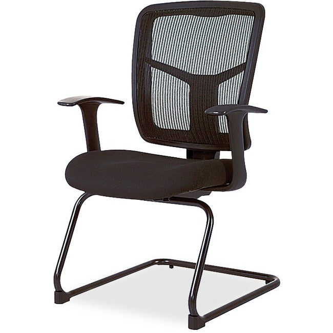 Lorell ErgoMesh Series Mesh Back Guest Chair with Arms - Black Seat Color - Fabric Seat Material - Black Back Color - Me
