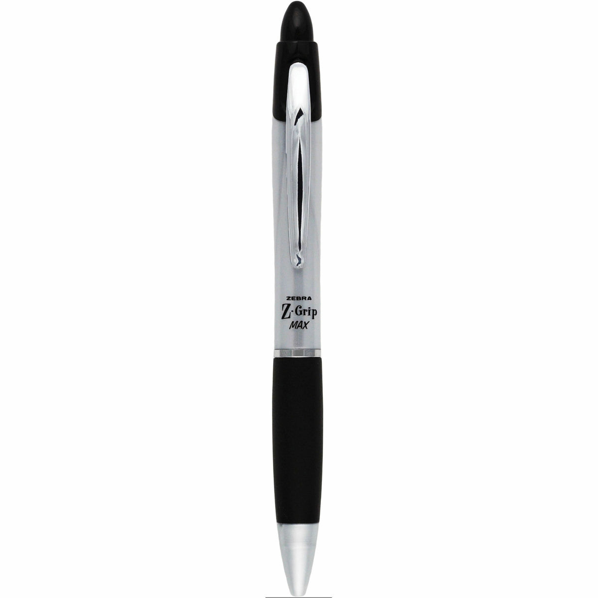 Zebra Z-grip Max Retractable Ballpoint Pens - 1 mm Medium Conical Pen Point - Retractable - Black Ink - Gray Barrel - 12