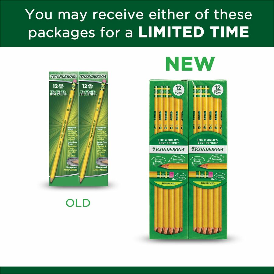 Ticonderoga Pre-Sharpened No. 2 Pencils - #2 - Yellow Cedar Barrel - 12 / Dozen