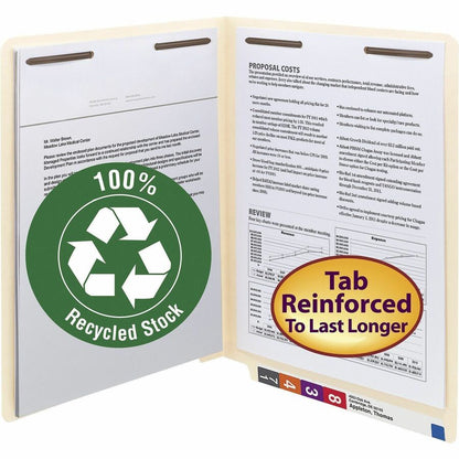 Smead Straight Tab Cut Letter Recycled Fastener Folder - 8 1/2" x 11" - 3/4" Expansion - 2 x 2B Fastener - 2" for Folder