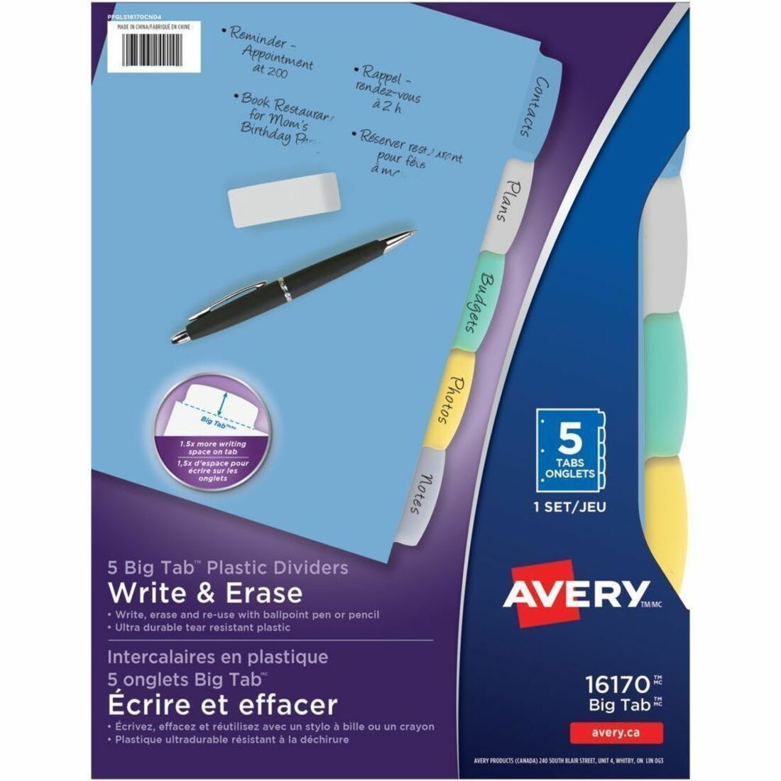 Avery Big Tab Write & Erase Plastic Dividers - 5 x Divider(s) - 5 Write-on Tab(s) - 5 Tab(s)/Set - 8.5" Divider Width x 