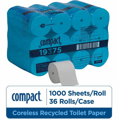 Compact Coreless Recycled Toilet Paper - 2 Ply - 4.05" Width x 3.85" Length - 1000 Sheets/Roll - White - 36 / Carton
