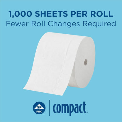 Compact Coreless Recycled Toilet Paper - 2 Ply - 4.05" Width x 3.85" Length - 1000 Sheets/Roll - White - 36 / Carton