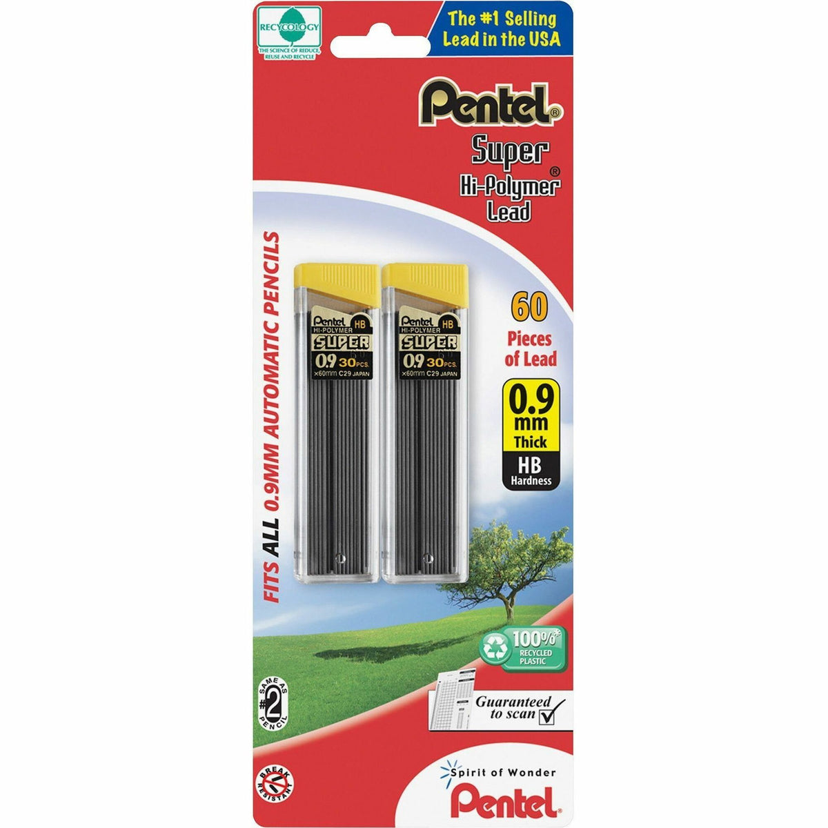 Pentel Super Hi-Polymer 0.9mm Lead Refill - 0.9 mm , Bold Point - HB - Black Lead - 30/Tube - 1 Pack