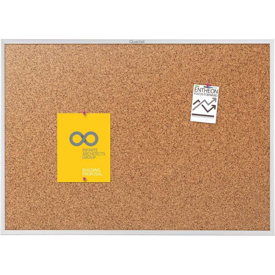 Quartet Classic Series Bulletin Board - 36" Board Height x 60" Board Width - Brown Natural Cork Surface - 1 Each