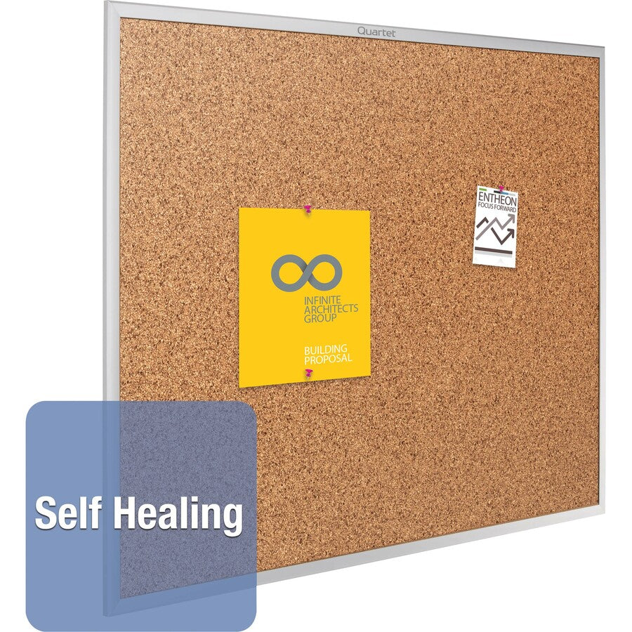 Quartet Classic Series Bulletin Board - 36" Board Height x 60" Board Width - Brown Natural Cork Surface - 1 Each