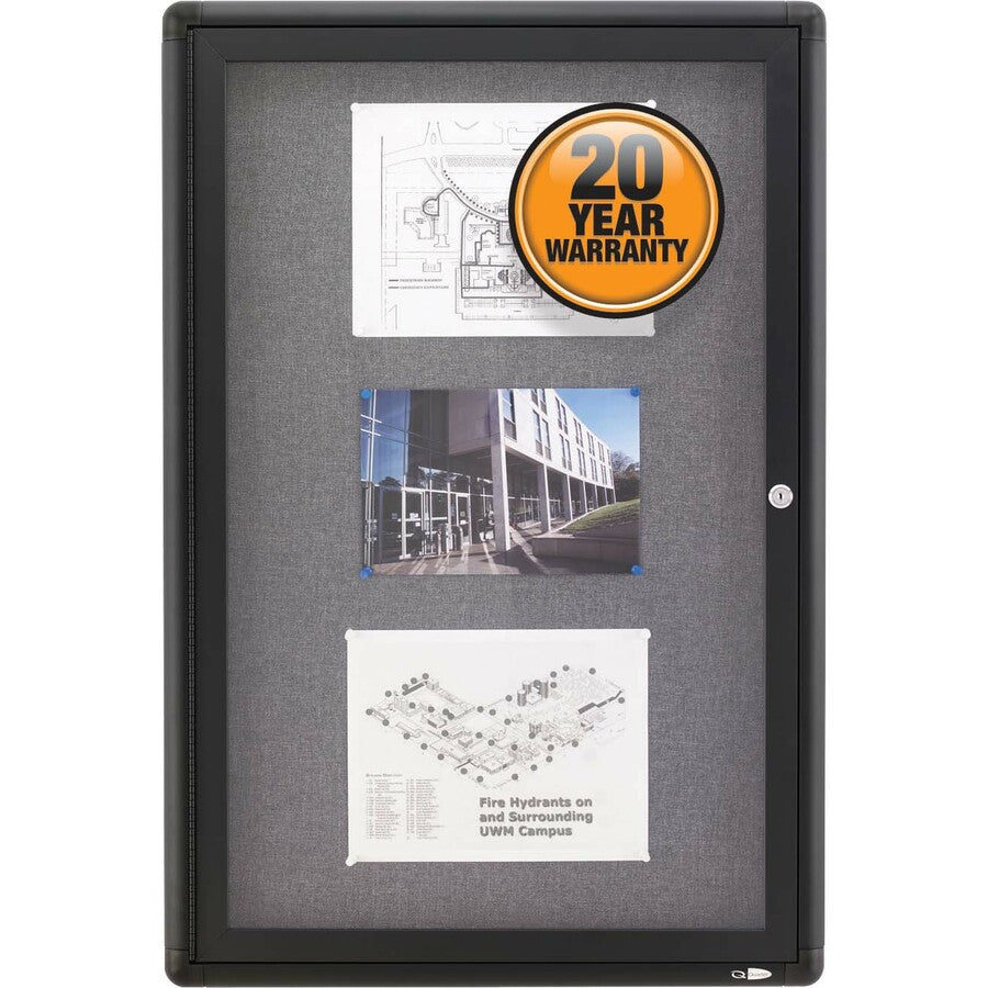 Quartet Enclosed Bulletin Board - 36" Board Height x 24" Board Width - Gray Fabric Surface - Hinged, Durable, Shatter Pr