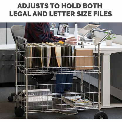 Fellowes Wire Mail Cart - 200 lb Load Capacity - 4 Casters - 6" , 4" Caster Size - Steel - 21.50" Width x 37.50" Depth x
