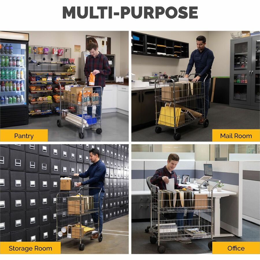 Fellowes Wire Mail Cart - 200 lb Load Capacity - 4 Casters - 6" , 4" Caster Size - Steel - 21.50" Width x 37.50" Depth x