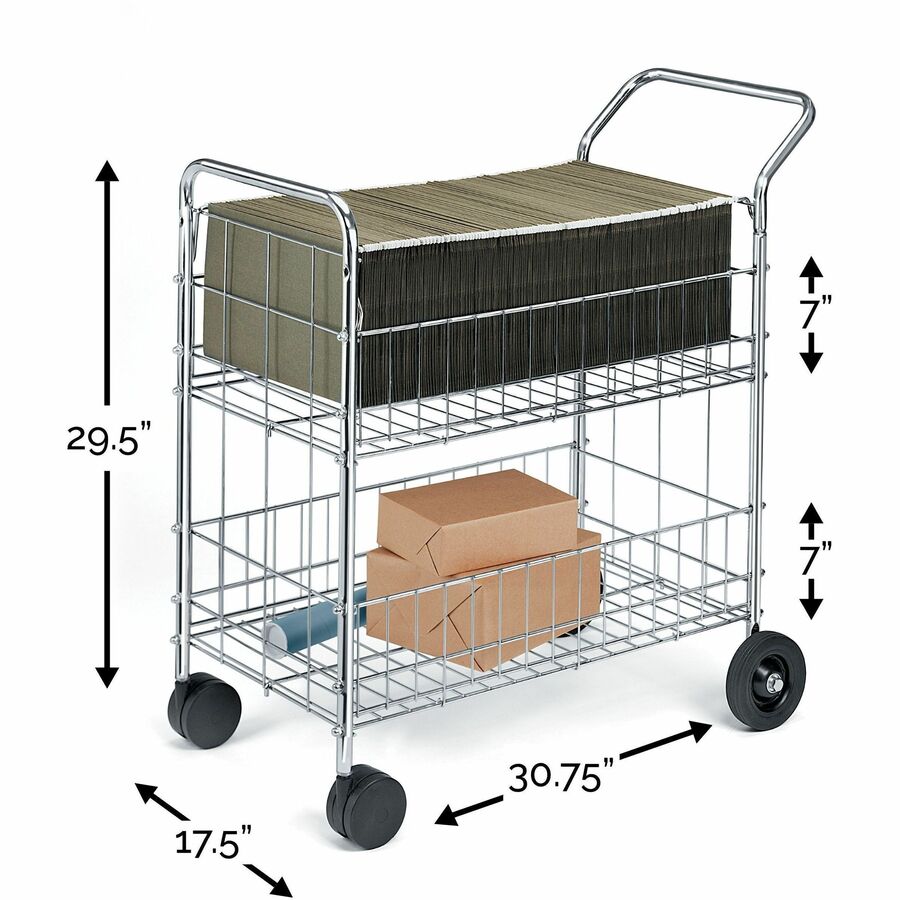 Fellowes Wire Mail Cart - 200 lb Load Capacity - 4 Casters - 6" , 4" Caster Size - Steel - 21.50" Width x 37.50" Depth x