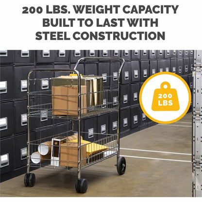Fellowes Wire Mail Cart - 200 lb Load Capacity - 4 Casters - 6" , 4" Caster Size - Steel - 21.50" Width x 37.50" Depth x