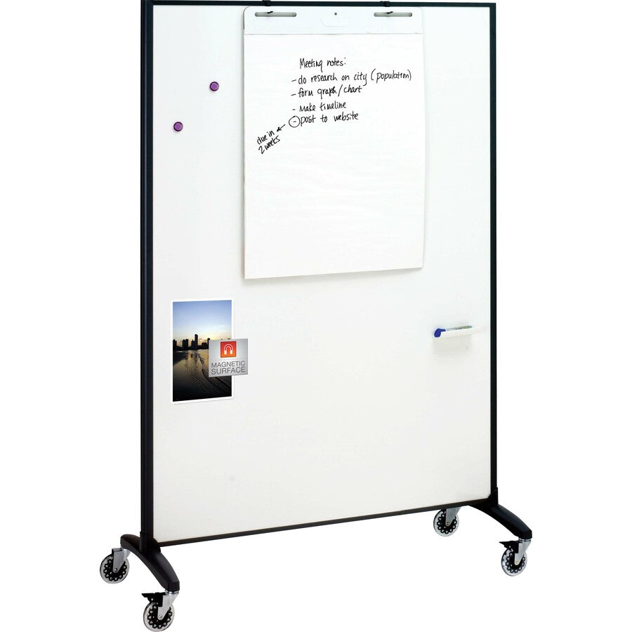Quartet Motion Room Divider - 36" (3 ft) Width x 72" (6 ft) Height - White Porcelain Surface - Graphite Metal Frame - Ma