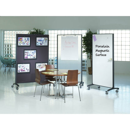Quartet Motion Room Divider - 48" (4 ft) Width x 72" (6 ft) Height - White Porcelain Surface - Graphite Metal Frame - Ma