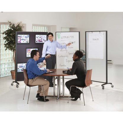 Quartet Motion Room Divider - 48" (4 ft) Width x 72" (6 ft) Height - White Porcelain Surface - Graphite Metal Frame - Ma