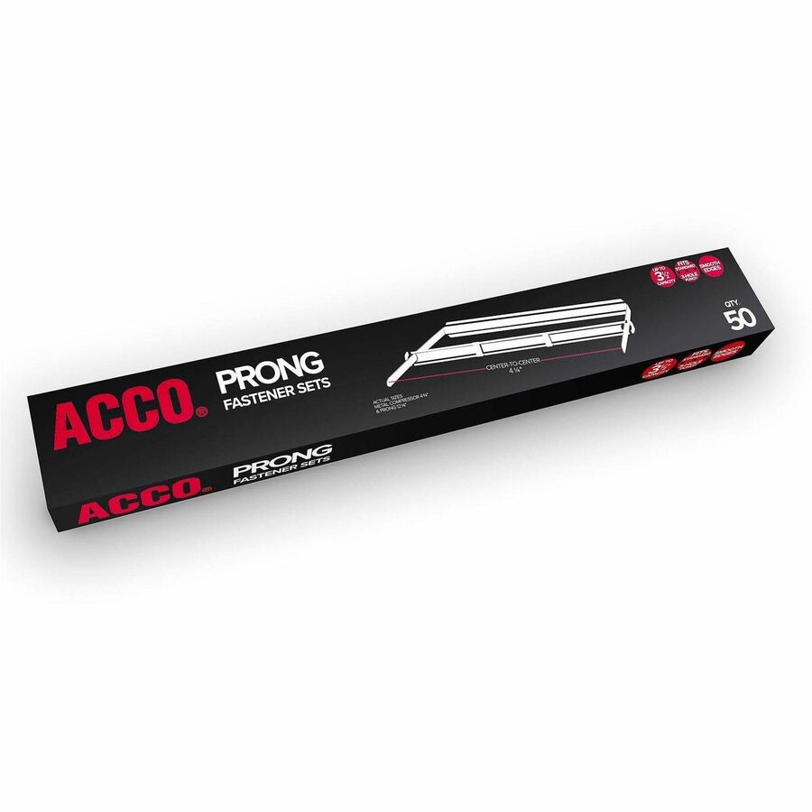 ACCO Premium Prong Fasteners Specialty Set - 3.50" Size Capacity - Self-locking, Sturdy, Coined Edge - Metal - 50 / Box